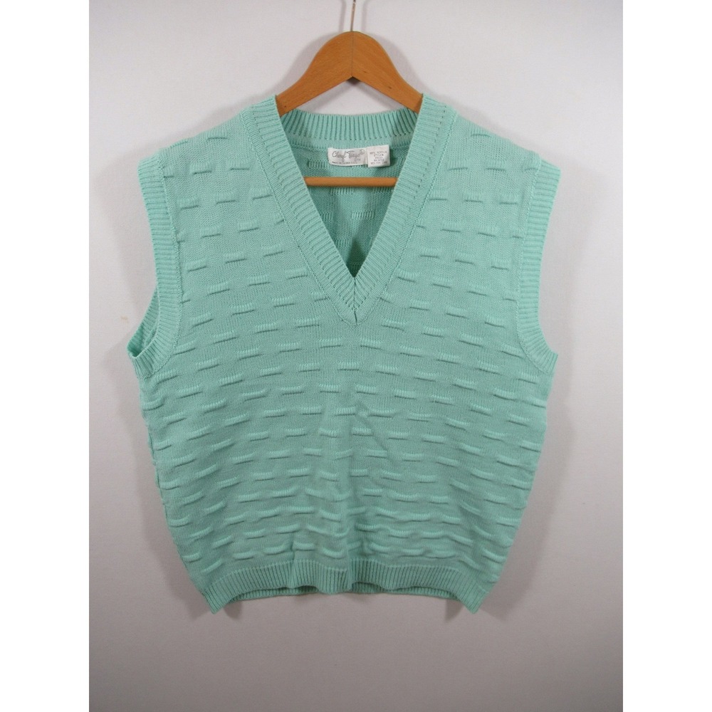 Vintage 80s Sweater Vest Women Large Aqua Sleeveless Cheryl Tiegs